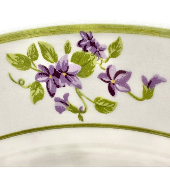 MSE Set Of 5 Lunch Plates 9 inch White With Green Trim Purple Floral Design - Picture 2 of 8